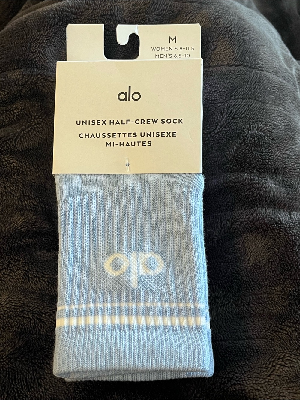 ALO Yoga Light Blue Half-Crew Athletic Socks with White Stripes NWT